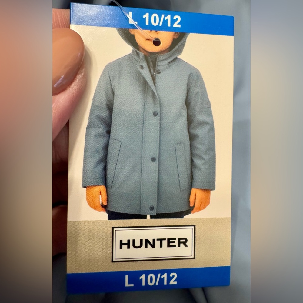 NWT Hunter Light Blue Kids Hooded Fleece Lined Raincoat Unisex Size 10/12 - Picture 8 of 9